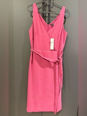 Ann Taylor Pink Sleeveless V-Neck Midi Wrap Dress with Waist Tie